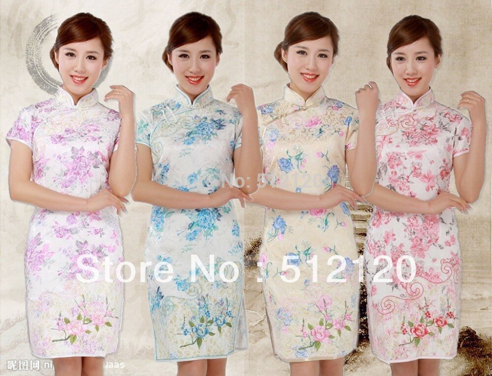 Shanghai Geschichte neue stil stehkragen kurze cheongsam abendkleid China traditionellen kleid Qipao 4 farbe
