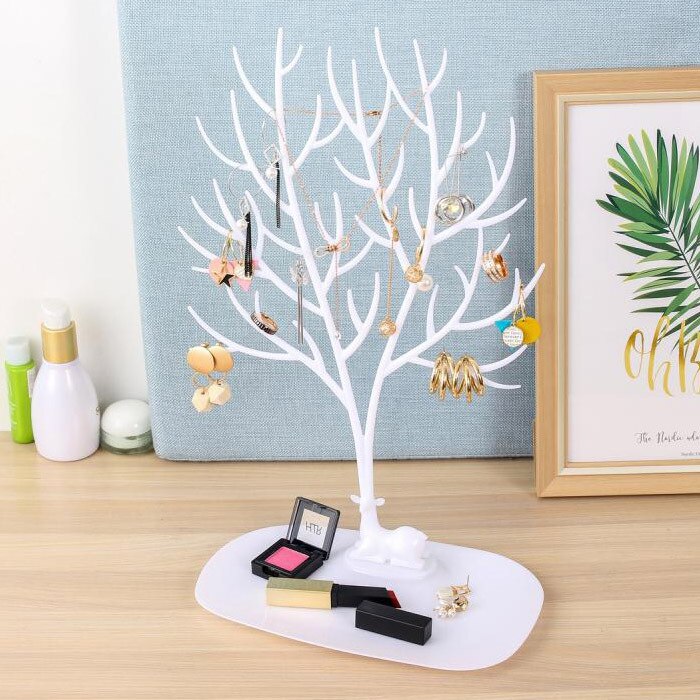 Damesmode sieraden ketting armbanden oorbellen ringen hertenstandaard display organizer houder showrek met plank 2019 heet: Grote witte