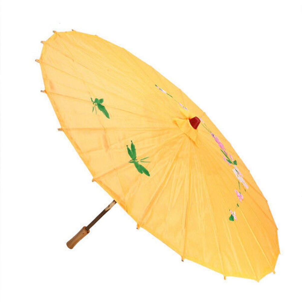 Paraguas de papel de aceite de estilo chino para mujer, accesorio decorativo de tela de seda clásica, para baile antiguo: Amarillo