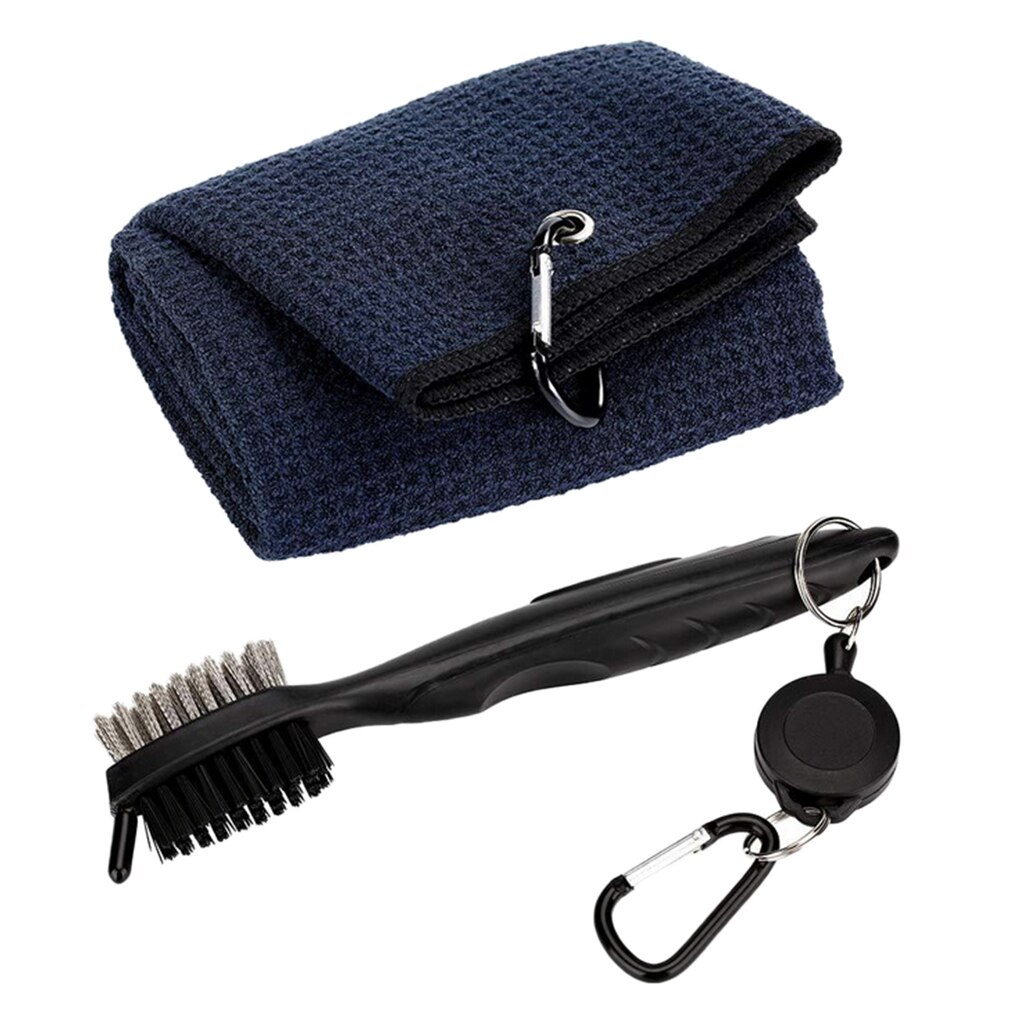 Portable Golf Club Cleaner Two-sided with Carabiner Golf Ball Cleaning Tool with Clip Gray