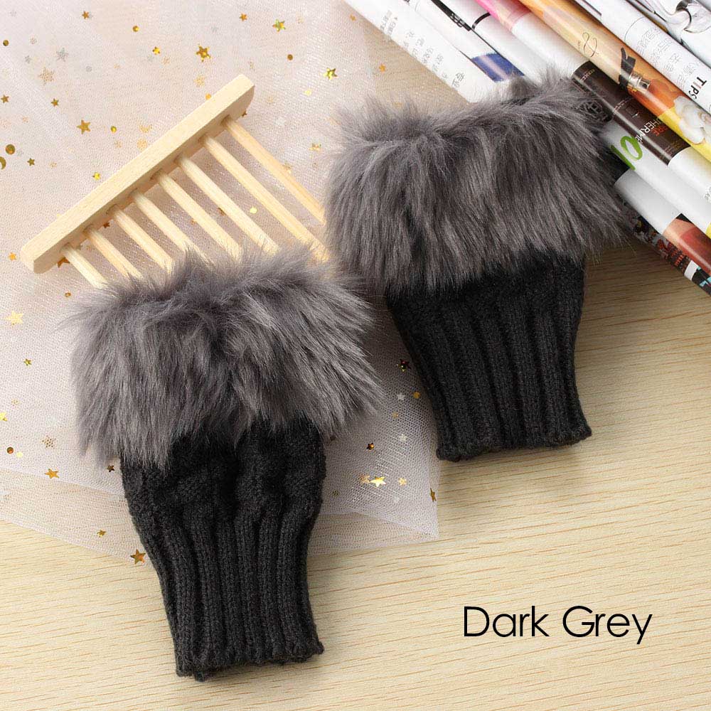 1 paar Wolle Mischung Faux Kaninchen Pelz Frauen Finger Handschuhe Gestrickte Häkeln Winter Dicke Handschuhe Warme Handschuhe Weibliche: dunkel grau