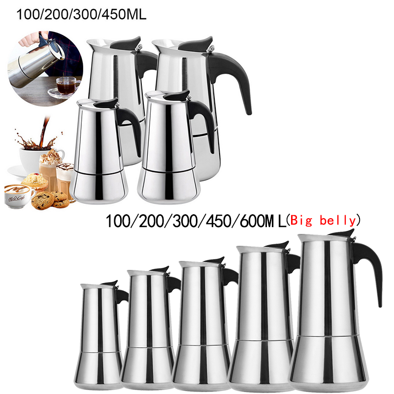 100ml/200ml/300ml/450ml bærbare espresso-kaffemaskine moka-kande i rustfrit stål kaffebrygger-kedelkande til pro barista  #25