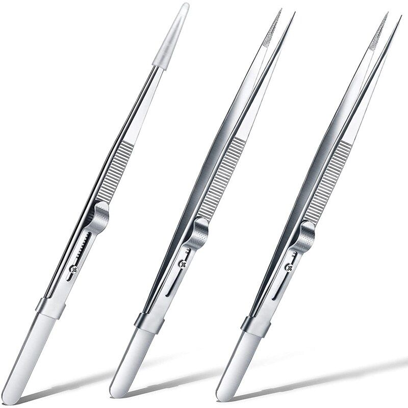 3 Stuks Diamond Stone Pincet Gem En Sieraden Pincet Rvs Slide Locking Gekarteld Fijne Puntige Tip Pincet: Default Title