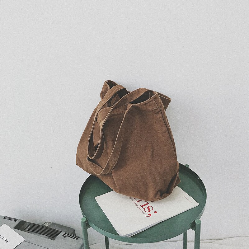 Women Canvas Shoulder Shopper Bag Cotton Cloth Large Capacity Students Female Handbags Eco Fabric Tote Shopping Bags: Brown