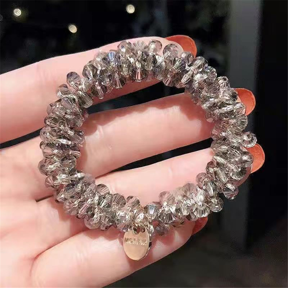 1 unidad de lazos para el cabello con perlas de cristal para mujer, coleteros elásticos hechos a mano con cuentas, accesorios para el cabello con cuerda para niña