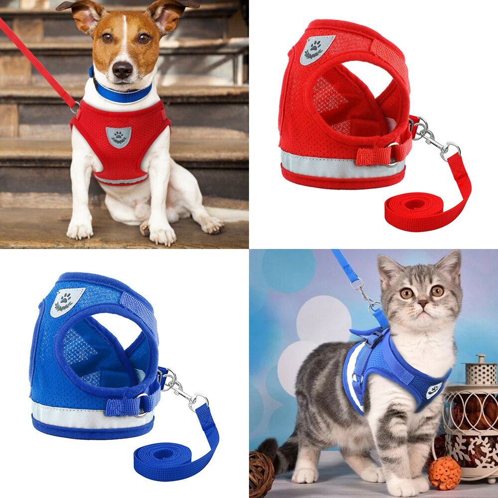 Reflekterende hundesele og båndsett nylon mesh valper hunder Vest sele ledninger kjæledyr klær til små hunder