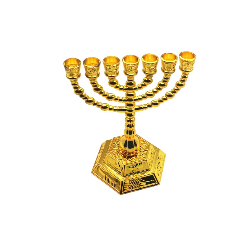 Grand chandelier Menorah, décoration Judaica pour la maison, hanoukka, bougies en alliage, 12 ethniques, en argent/or, 7 branches, 20cm