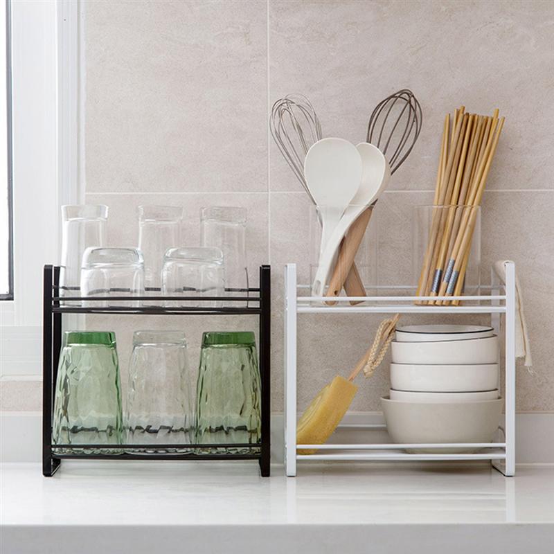 Iron Double Layer Storage Rack Condiment Storage Holder Multi-functional Storage Stand Shelves for Kitchen Bathroom Toilet