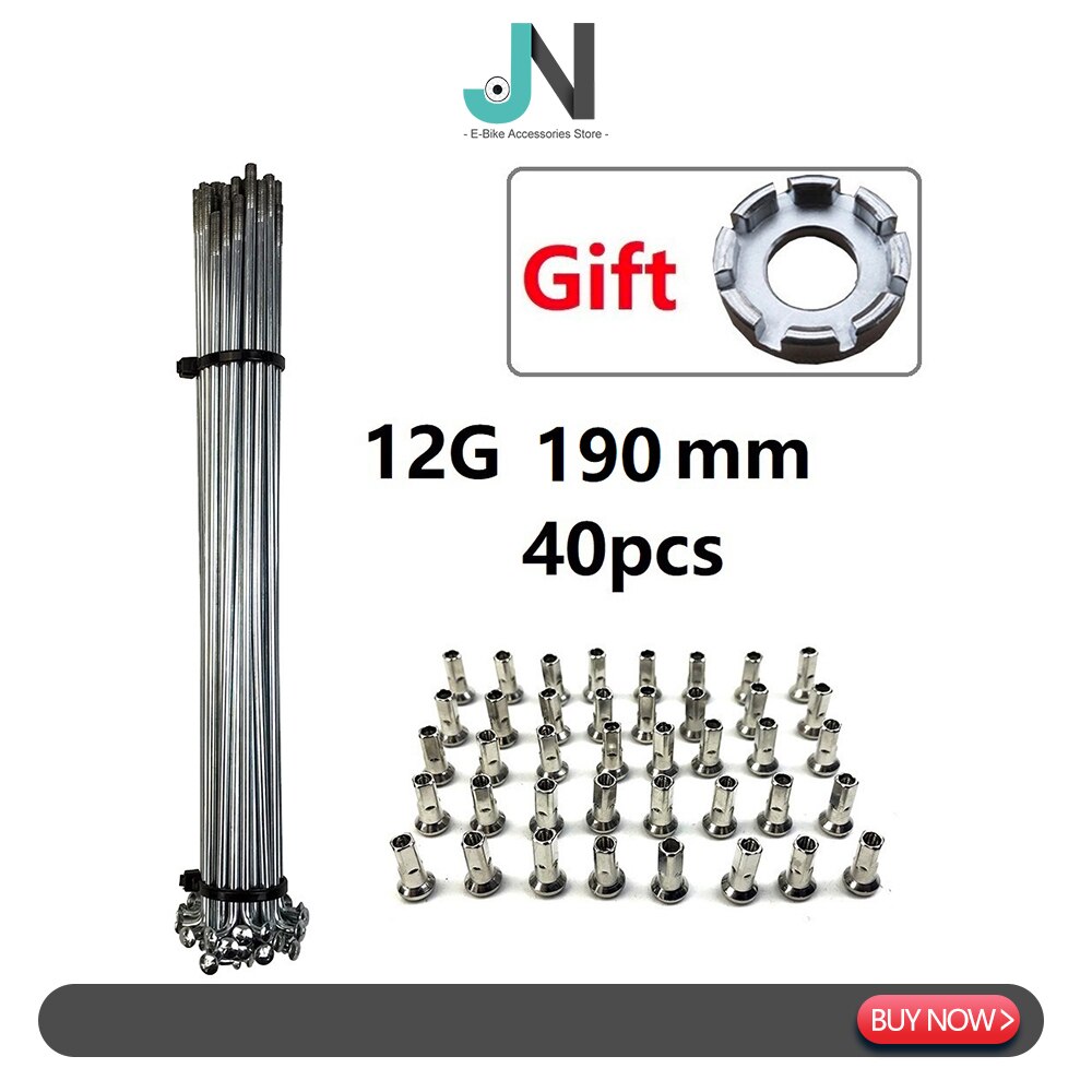Radios y tuercas de bicicleta eléctrica, rueda de Motor de cubo de 2,56mm de diámetro de acero plateado, 12G, piezas de conversión para bicicleta de montaña y carretera: 190mm 40pcs tool