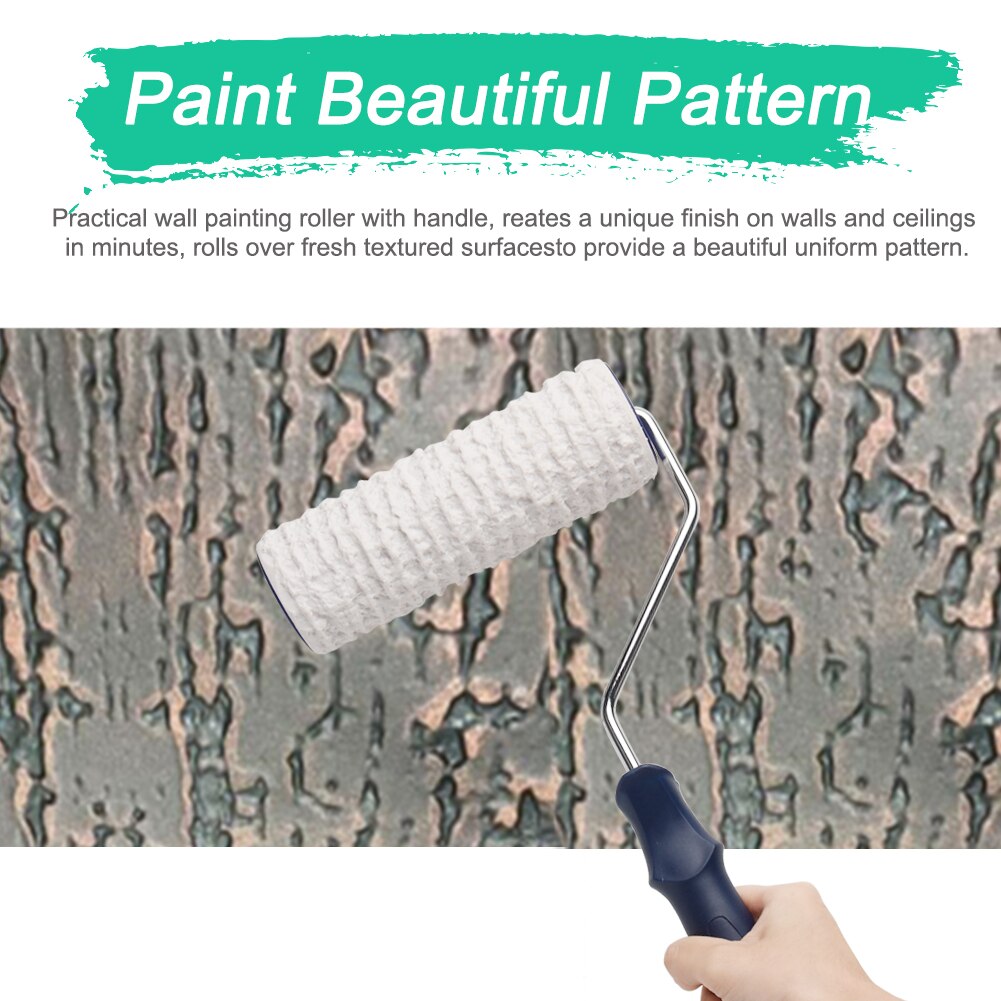8inch Wall Texture Manual DIY Home Decor Accessories Rubber Paint Roller With Handle Portable Embossing Tool Office: A