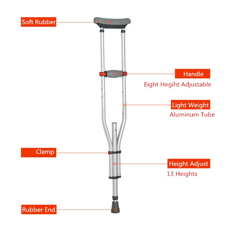 JayCreer Cane Armpit Walking Stick Elderly Non-Slip Crutches Disabled Recuperator Height Adjustable