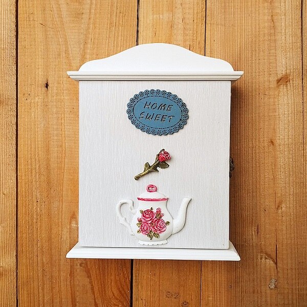 Caja decorativa para colgar en la pared, estilo rústico, Vintage, antiguo, de madera maciza, almacenamiento de decoración para el hogar, estantes 22*6,5*26cm: 4