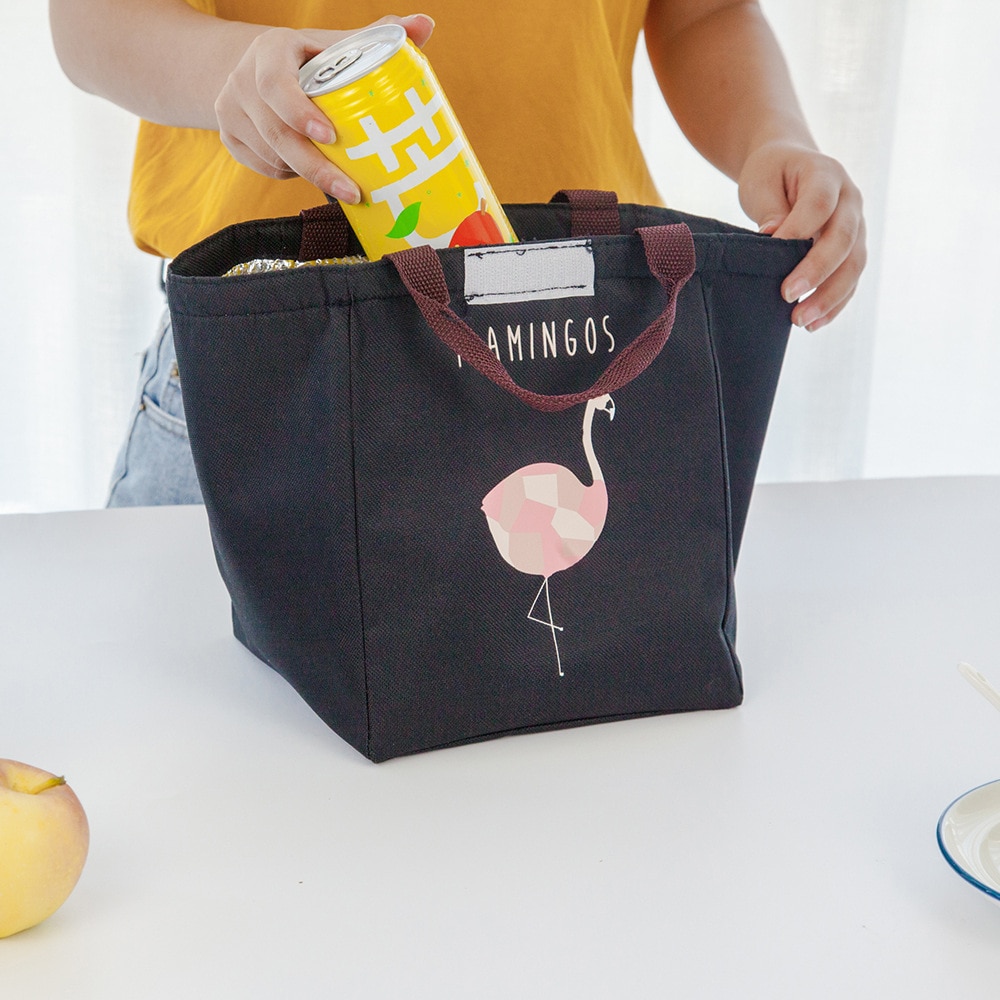 Flamingo Tote Thermal Bag Black Waterproof Oxford Beach Lunch Bag Food Picnic Bolsa Termica Women kid Men Cooler Bag