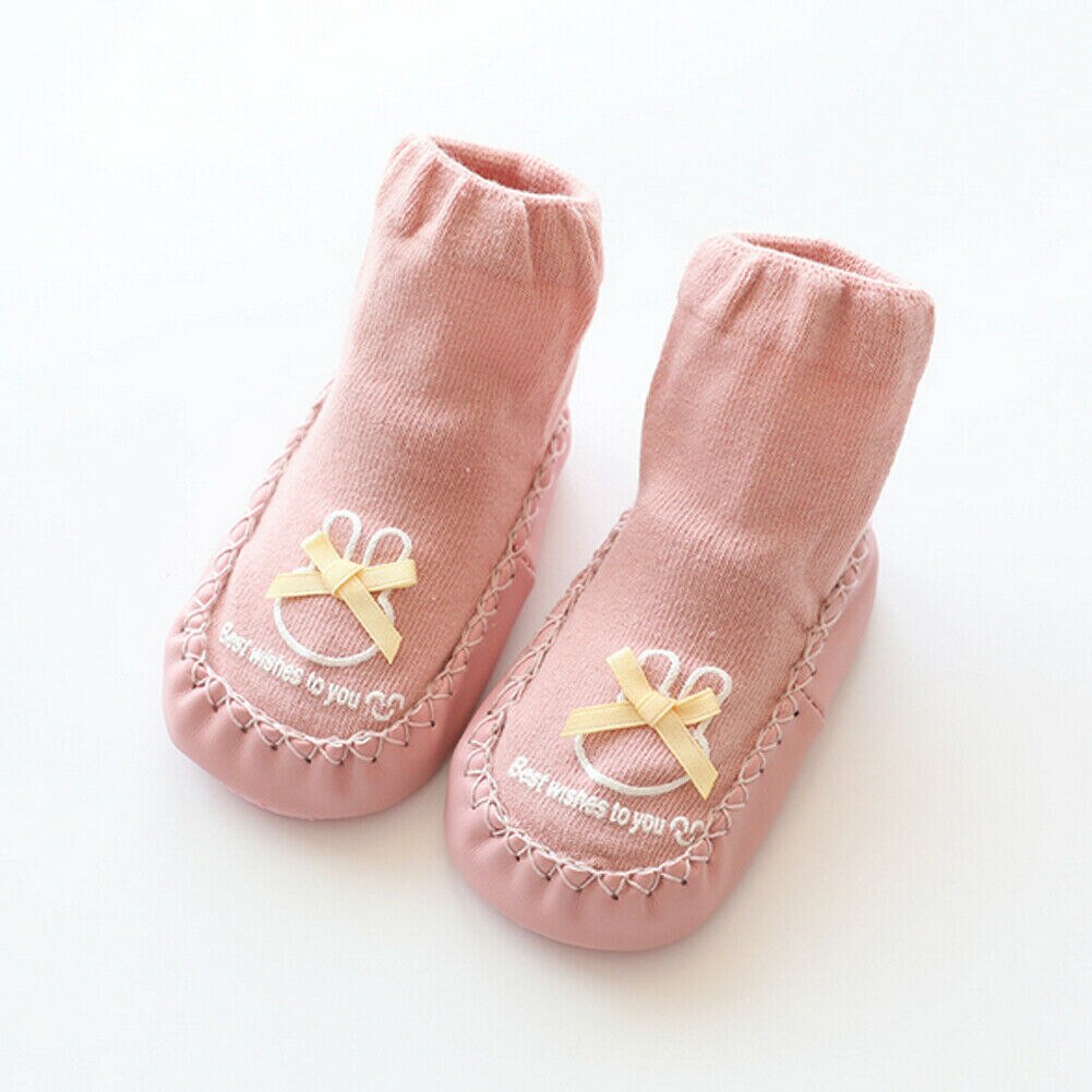 Baby Sokken Baby Leuke Cartoon antislip Katoen Peuter Vloer Sokken Kinderen Schoenen Slipper Strik Naaigaren Sokken: Roze / M for 6 to 9M