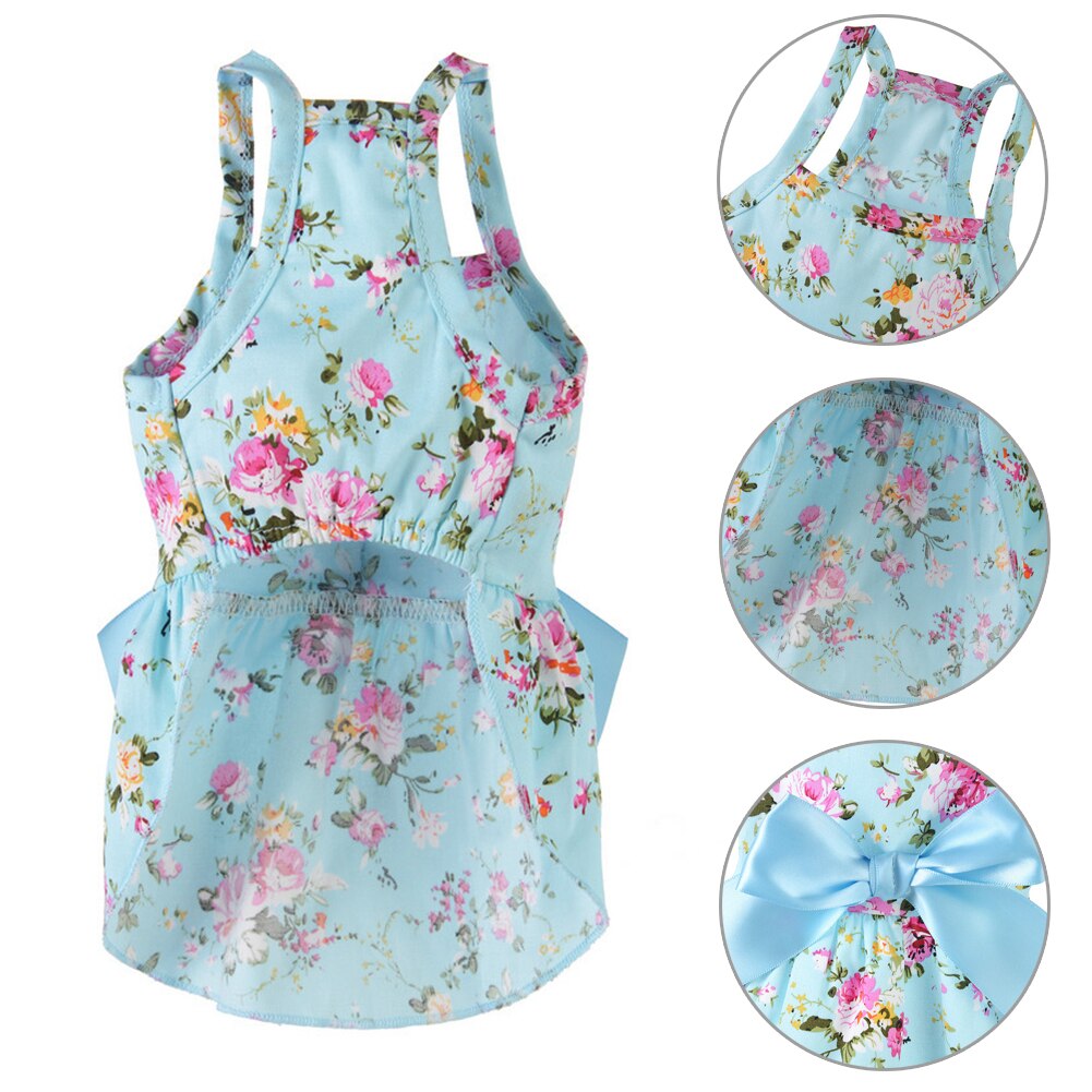 Printemps été fleur imprimé coton mignon petite robe pour animaux de compagnie chat chien Costume tenue vêtements décoration