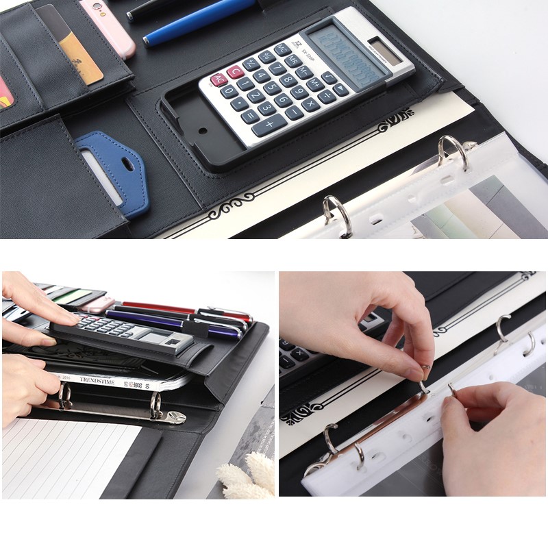 Pochette multifonction pour conférence et fichiers A4, avec pince de gestion, pour bureau, calculatrice, porte-carte, pour gestionnaire