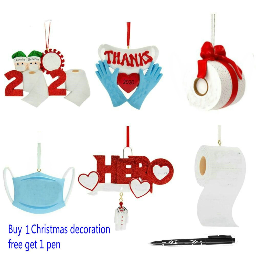 Quarantine Christmas Ornament Family Party Santa Claus Pendants Xmas Decoration Tree Pandemic -Social Distancing