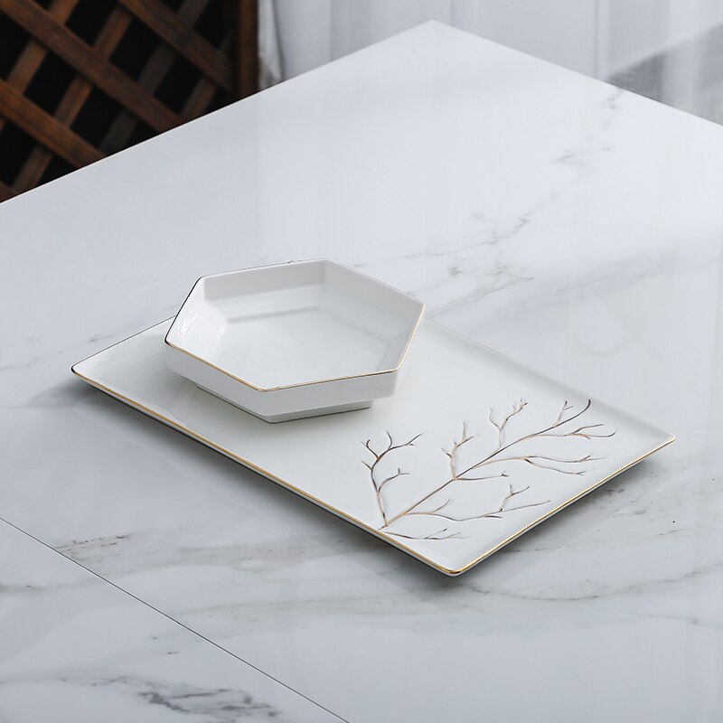 Creativity Golden Stroke Plates and Bowls Restaurant Hotel Salad Bowl Steak Spaghetti Dinner Plates Serving Tray Home Tableware: 14 inch set