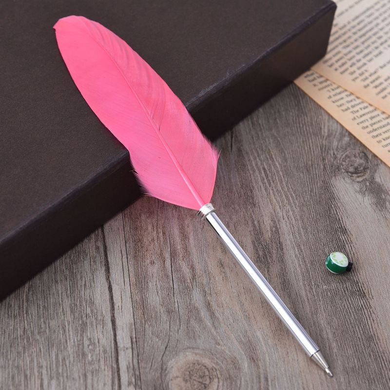 1pc Multicolour Feather Pens Guest Signing Business Ball Pen Paint By Number Pen Wedding Reception Quill AAA0361: Watermelon Red