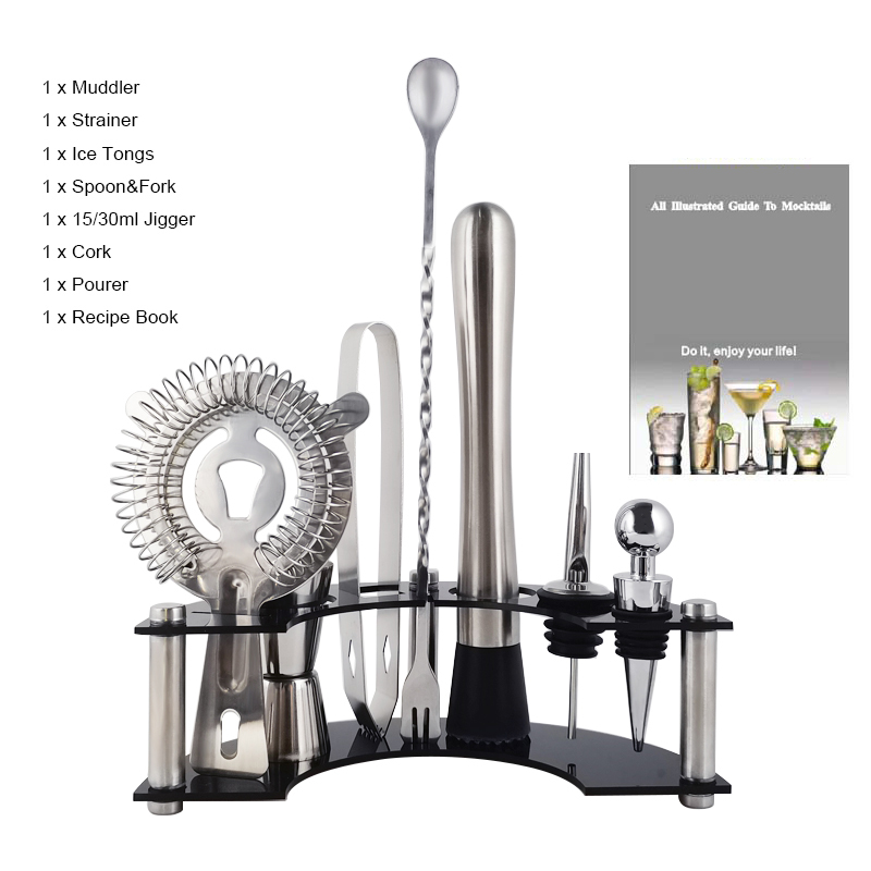 Stainless Steel Boston Cocktail Shaker Bar Set with Cocktail Recipe Booklet: BY-Sliver Rack