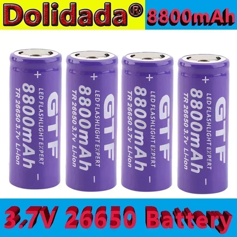 26650 3,7 V 8800 mAh wiederaufladbarer Lithium-Ionen-Akku, verwendet für LED-Taschenlampen und Taschenlampen