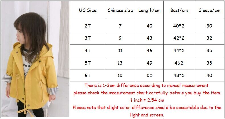 Børn trenchcoats til piger lange windbreaker børnetøj fall hooded børnetøj skoletøj gul 2-6y