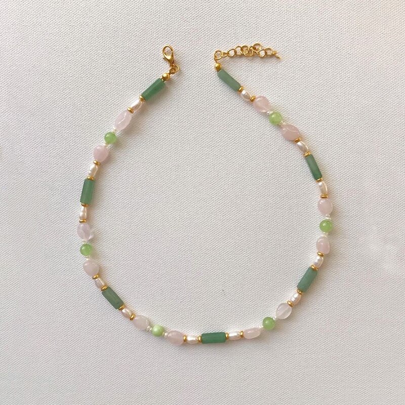 Natural Pearl Necklace for Women Colorful Natural Beaded Choker Exquisite Handmade Jewelry: Blue white zinc plated