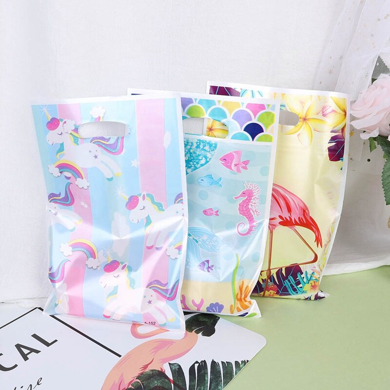 10Pcs Cartoon Rainbow Unicorn Flamingo Plastic Bags Candy Bag For Party Wedding Birthday Package Box Party Supplies
