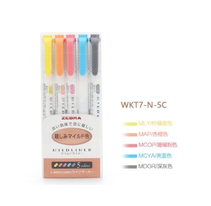 5pcs/set Japanese Zebra Mild Liner Double Headed Highlighter Pen Drawing Marker Pens Zebra Mildliner Scribble Stationery: Soft color