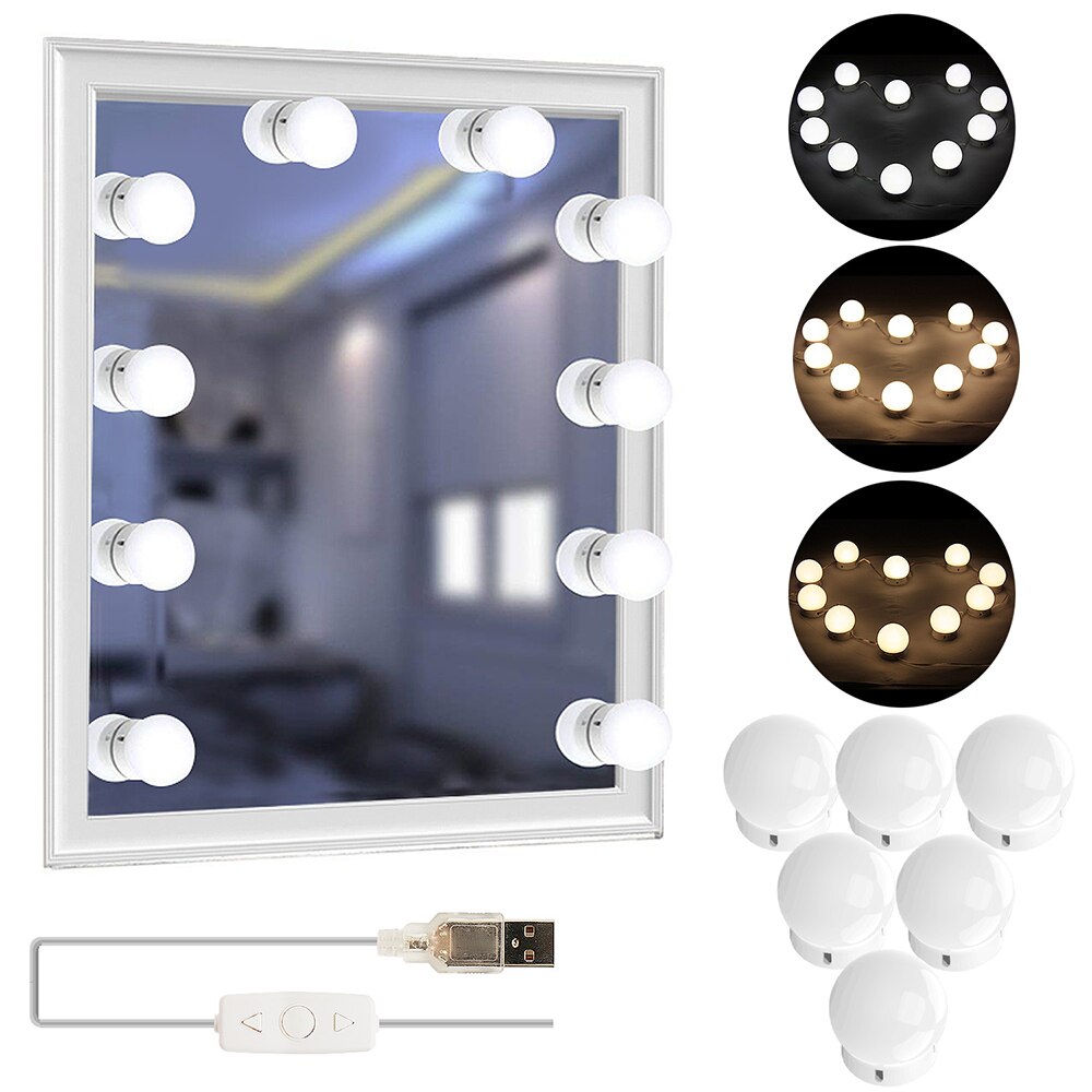 DC5V 10W 10 LED Dimmable Vanity Mirror Light Kit USB Powered Operated Memory Function Adjustable Make Up Mirror Light Room Salon