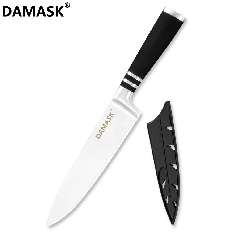 Damask mærke 3 cr 14 rustfrit stål køkkenknive sæt 430 greb knive med gratis knive dæksler: 8 tommer kokskniv