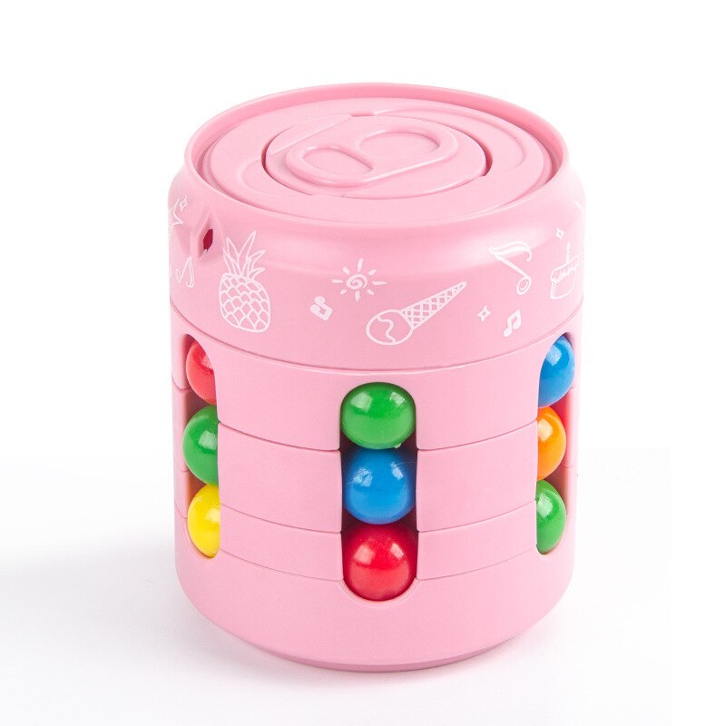 Fidget Rotatable Colorful Magic Cube Decompression Toys Children and Adult Reversible Educational Toys Magic Bean for Kids: Pink