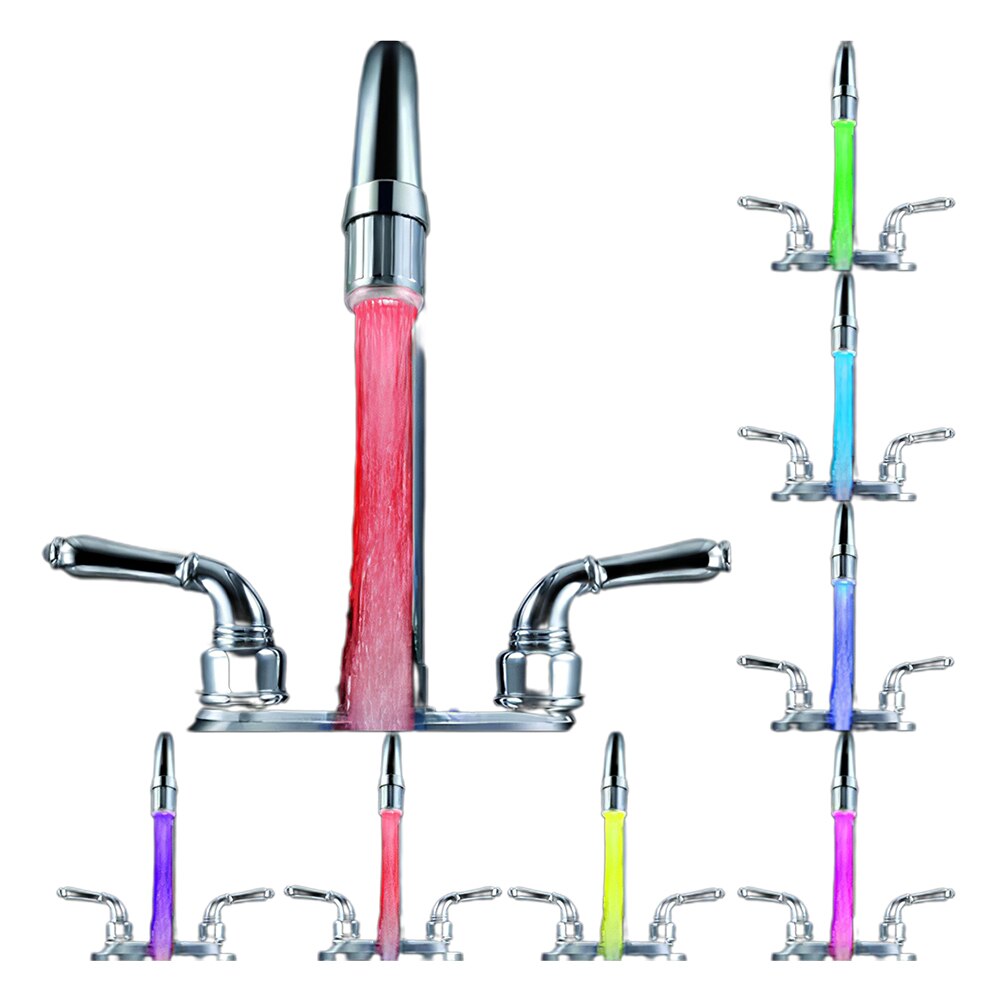 Luminoso luz LED grifo de agua grifo de ducha cuenca boquilla de agua de baño cocina calentador de grifos termostato azul 3 colores 7 colores: Colorful