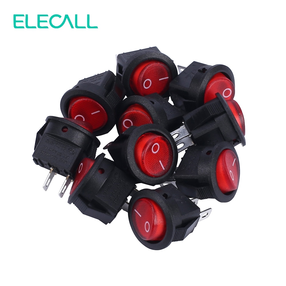 ELECALL 3A250V SMRS-101 Red Round Button Rocker Switch 2 Pin Rocker Boat Car Auto Rocker Switch AC 10pcs/lot
