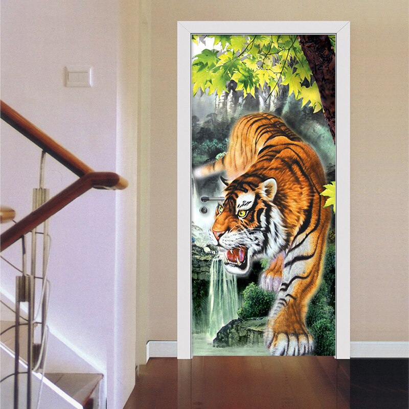 Compra online de Adesivo de porta 3D Pintura de tigre animal para porta  interna Murais removíveis Papel de parede para quarto sala de estar PVC  decalque à prova d'água porta decoração de