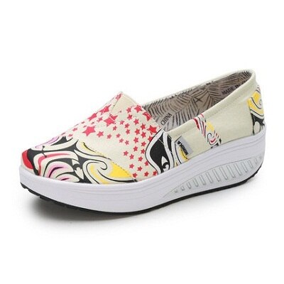 Canvas Breathable Women Toning Shoes Wedges Height Increased Loss Weight Swing Shoes Low Wedges Massage Shoes AA11011: Beige / 6.5