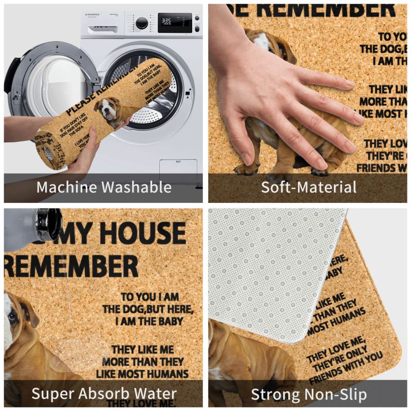 Please Remember English Bulldog Doormat Non-Slip Bathroom Kitchen Mat Living Room Door Floor Entrance Carpet Rug