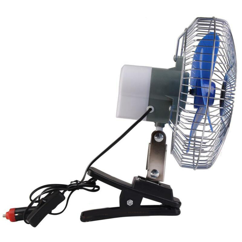 8 Inch 12V Cooling Fan Car Vehicle Dashboard Portable Clip-On Oscillating 25W Full Safety Metal Guard