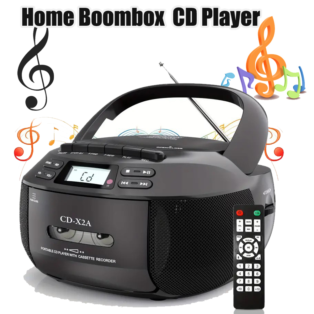 Boombox CD Cassette Player Bluetooth FM Tape Portable CD player Student Learning U disk MP3 Stereo Music Player: RED
