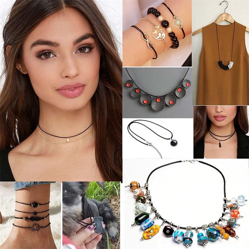 10/20/50 Uds. Colgante de collar de cordón de cadena de cuerda de hilo encerado de cuero colorido para manualidades de joyería de cuerda con cierre de langosta hecho a mano