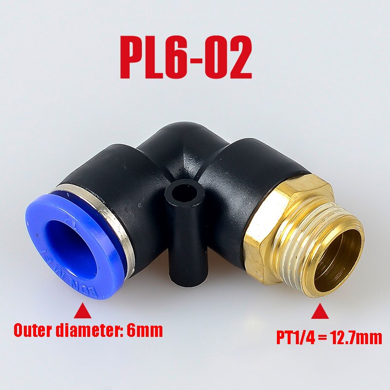 Pl pneumaattinen liitin 4mm-12mm letku  od 1/8 " 1/4 " 3/8 " 1/2 " uros pneumaattinen kierre putki kulmaliitin putki ilma työnnetään sisään: Pl6-02