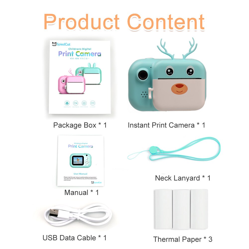HD 1080P Children Instant Print Birthday christmas Toys Video Cam For Kids Polaroid Camera With Thermal Photo Paper Camera: Blue With 3 Paper / With 32GB TF Card