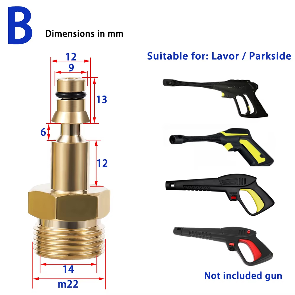 Hogedruk Auto Wasmachine Slang Snelkoppeling Converter M22 Draad Spoelbakken Converter voor Karcher Lavor Parkside hogedrukreiniger: Bruin
