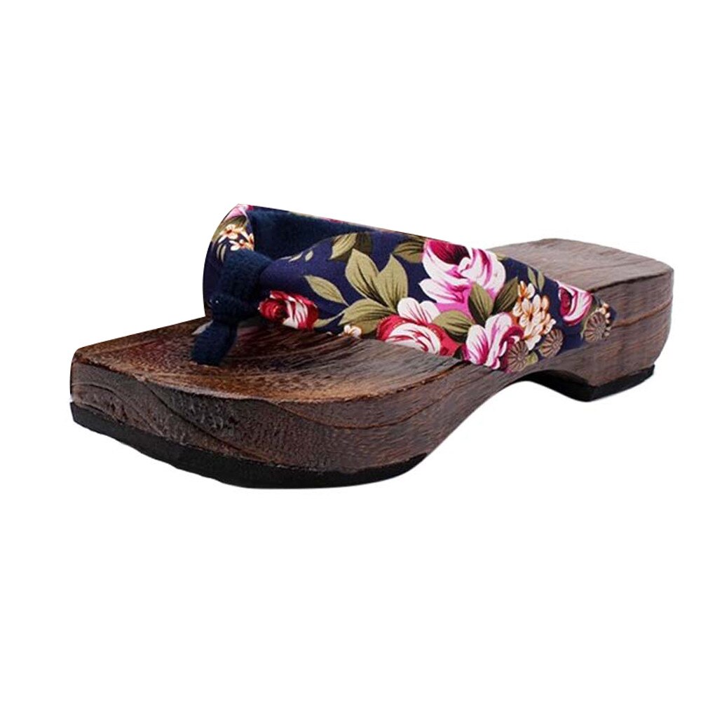 Sagace platform træ sommer sandaler sommer sko træsko træ sommer hjemmesko kvinder flip flops sko kvinder: Blå / 36