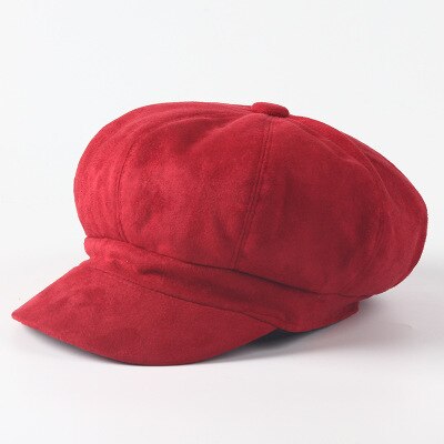 Suede Newsboy Cap Beret Female Male Flat Cap Autumn Winter Hats For Women Men Octagonal Cap Painter Hat Vintage England Artist: red
