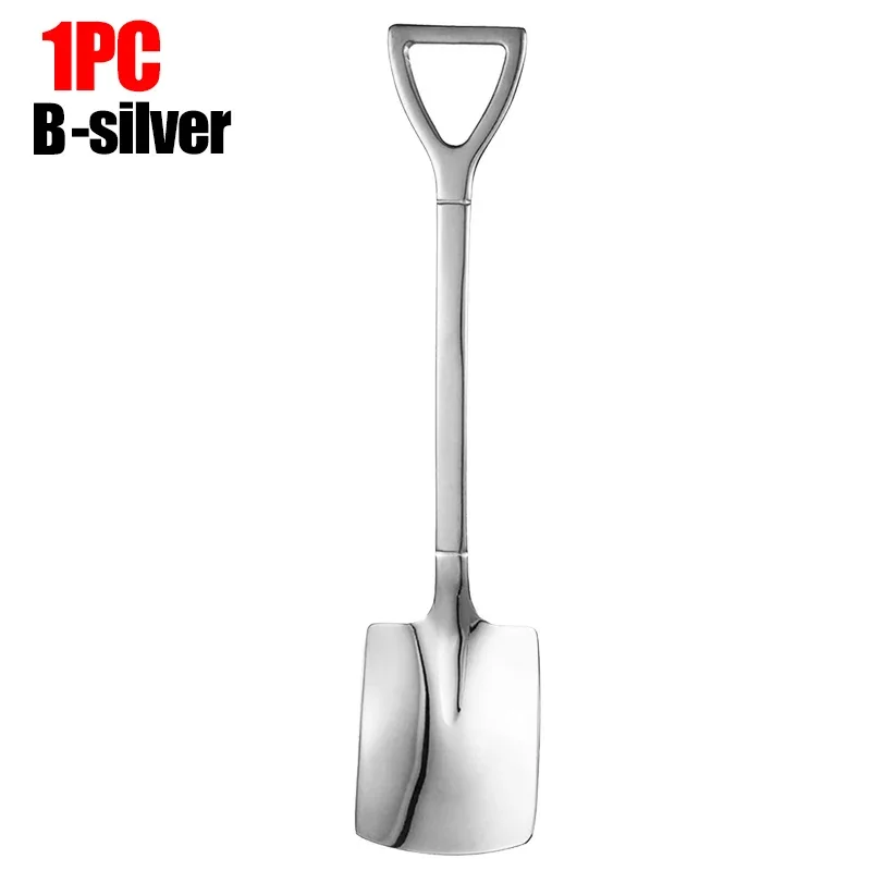 1/8pcs Shovel Spoons Coffee Stirring Spoon Stainless Steel Ice Cream Dessert Watermelon Scoops Kitchen Tableware Set: light green