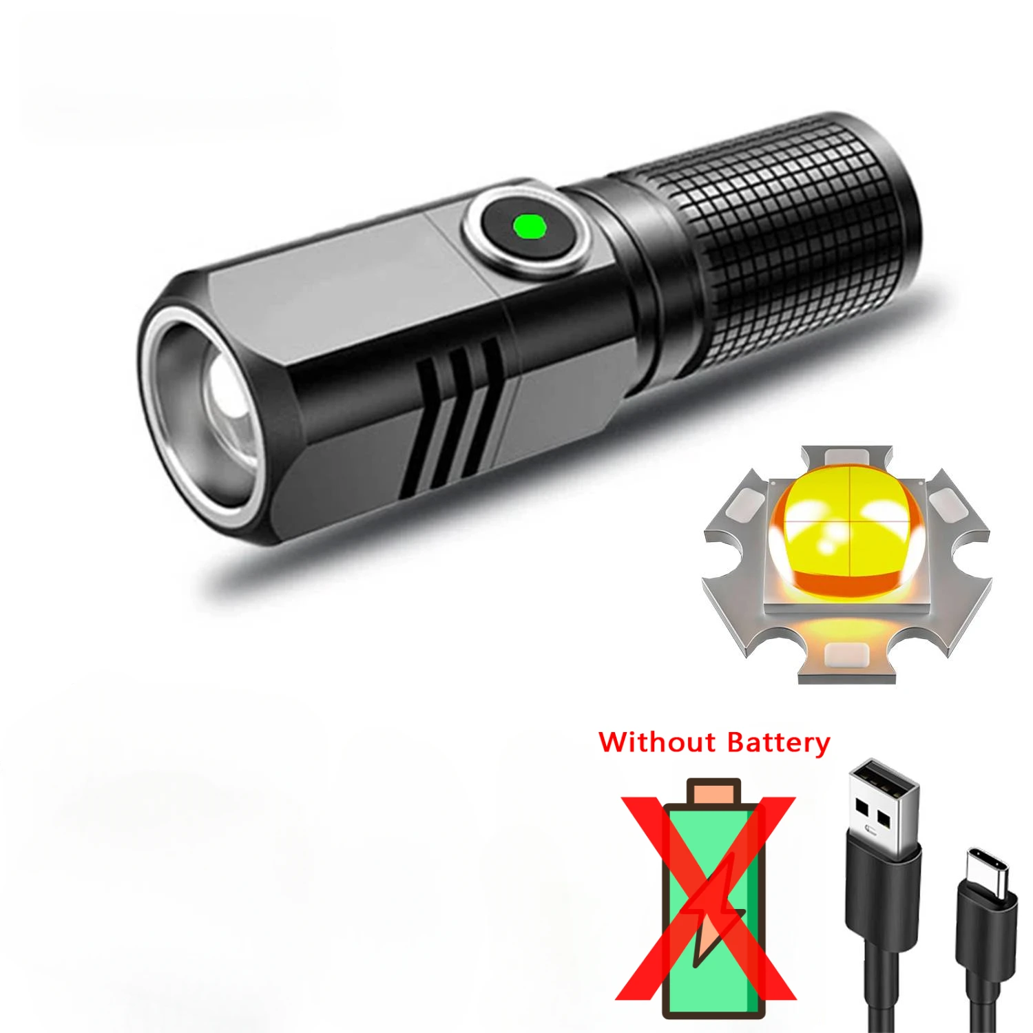 mini-lommelykt xhp 50 ledet usb c oppladbar 16340 18650 batterilommelykt 1500lm kraftig lommelykt kan lukkes med ett klikk: Grønn