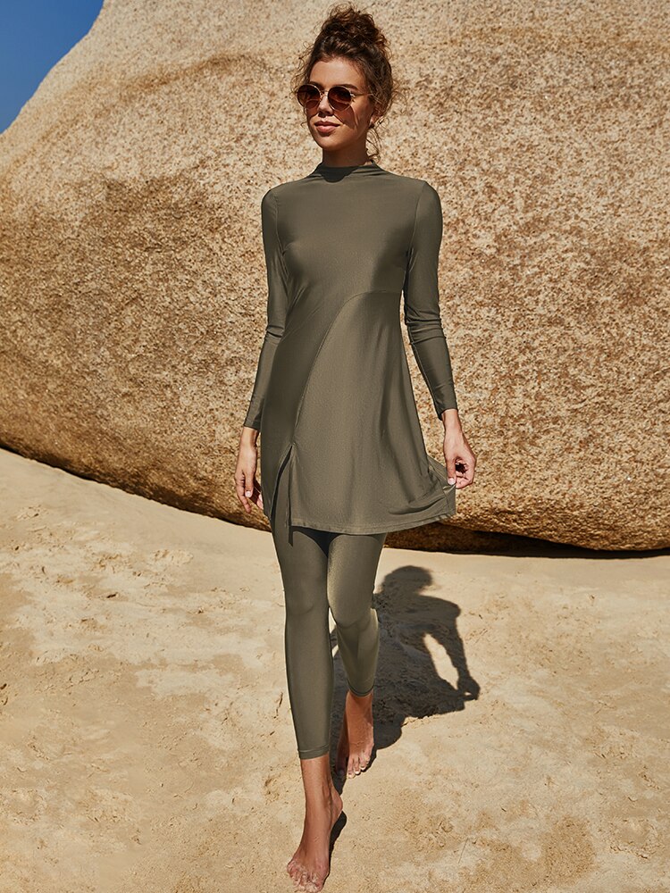 Bescheiden Zwemmen Pak Voor Burkini Moslim Mode Badmode Vrouwen Badpak Lange Mouw Arabische Turkije Pakistaanse Islamitische Zwemkleding: breen / L