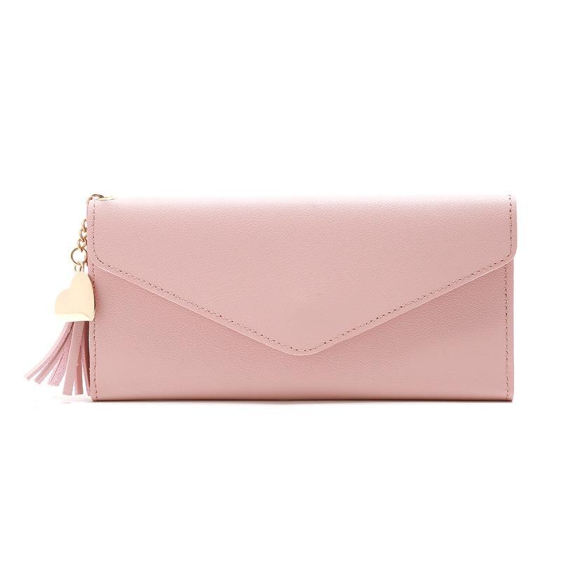 walet for women hasp envelope portwel damski ladies wallet tassels women's clutch purse female leather billeteras para mujer: long  Pink