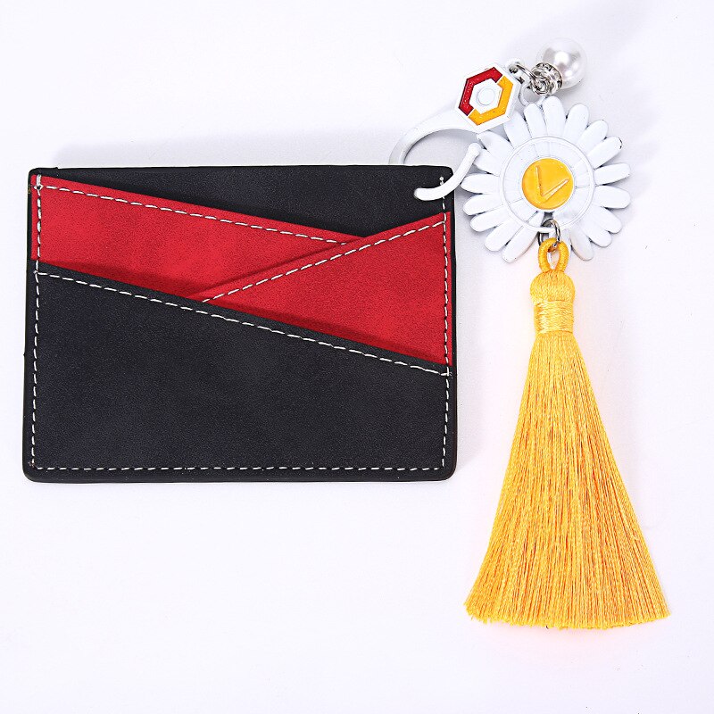 Purdored 1 Pc Slim Kaarthouder Lederen Panelled Kleur Bank Credit Cards Case Kwasten Vrouwen Mini Kaarten Portemonnee Paspoorthoesje: black x red